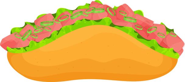 Tacos mit Reis, Thunfisch und Kräutern. Cliparts. Lebensmittelvektorillustration, gesunde Ernährung, Kochen, Speisekarte, Meeresfrüchte - Vektor, Bild