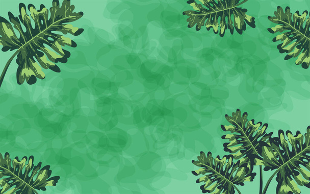 green abstract background or wallpaper with tropical leaves element and copy space - Vettoriali, immagini