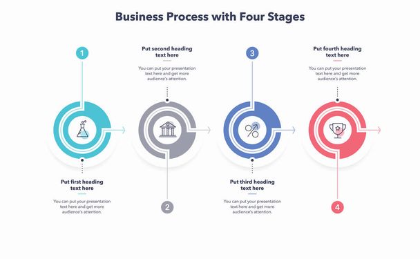 Infographic για την επιχειρηματική διαδικασία με τέσσερα στάδια. Εύκολο στη χρήση για την ιστοσελίδα ή την παρουσίασή σας. - Διάνυσμα, εικόνα