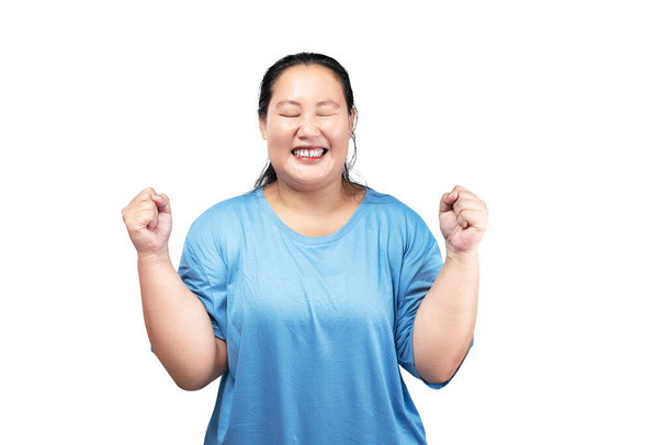 Asian fat overweight woman with an excited expression isolated over white background - Foto, Imagem