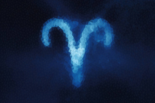 Aries Zodiac Sign, Polygonal Art Blue Background - Foto, afbeelding
