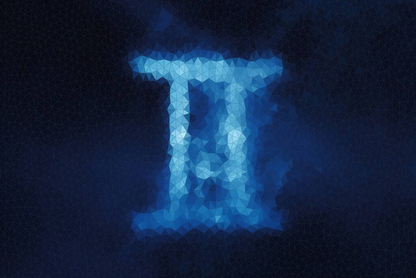 Gemini Zodiac Sign, Polygonal Art Blue Background - Foto, afbeelding