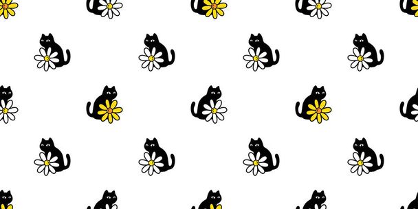 cat seamless pattern flower daisy kitten vector calico tile background gift wrapping paper scarf isolated repeat wallpaper cartoon illustration design - ベクター画像
