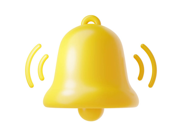 Notification bell icon 3d render - cute cartoon illustration of simple yellow bell for reminder or notice concept. Symbol for attracting attention or to indicate new information and message. - Photo, Image