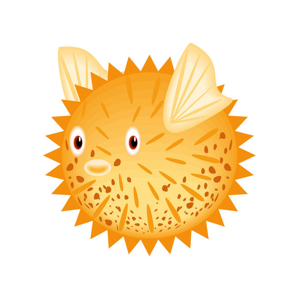 blowfish icono de dibujos animados plana aislado - Vector, Imagen