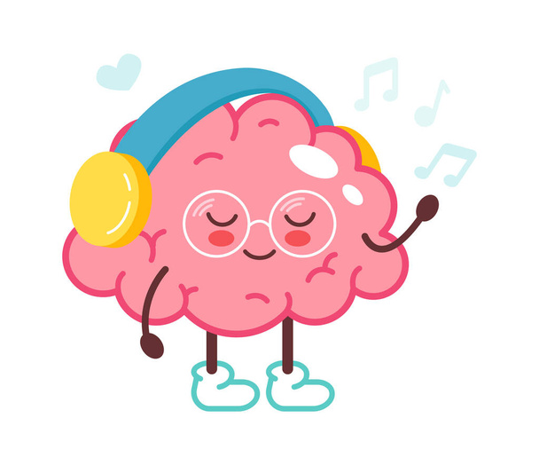 Cartoon brain listens to music. Vector illustration - Вектор, зображення