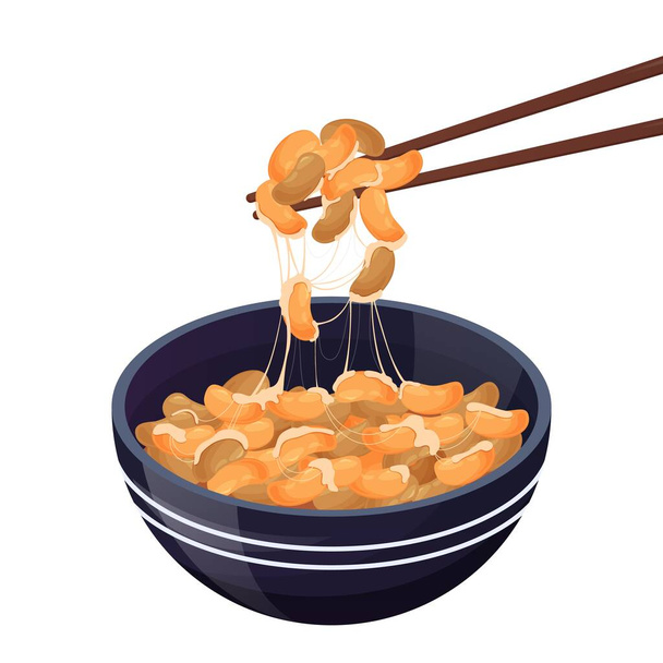 Natto. Fermented soybeans, Japanese healthy traditional food. Asian food. Colorful vector illustration isolated on white background. - Vector, Image