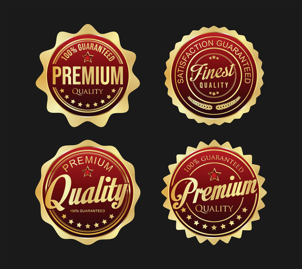 Collection of gold and red badges and labels vector illustration  - Vektor, Bild