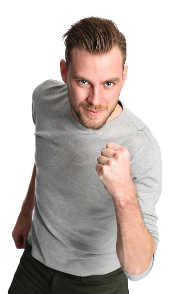 Focused man in grey shirt - Foto, Imagen
