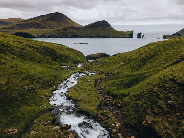 Skardsafossur Waterfall on Vagar in Faroe Islands - Foto, Bild