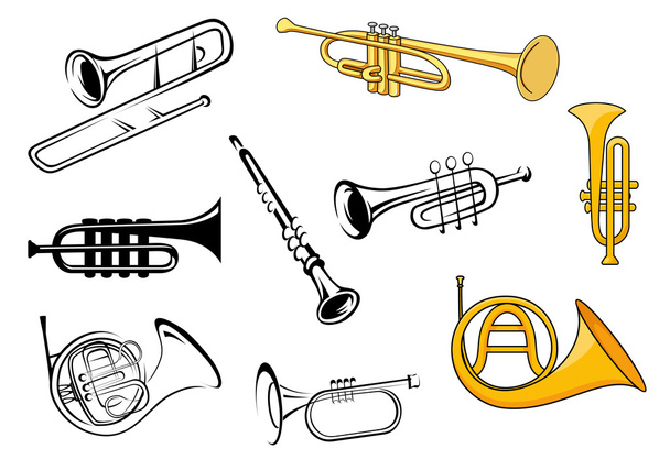 Blaasinstrumenten in schets en cartoon stijl - Vector, afbeelding