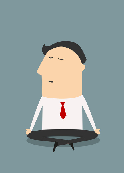 A lapos stílusú meditáló üzletember rajzfilmfigura - Vektor, kép