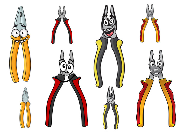 Cartooned funny pliers with colorful handles - Vector, Image