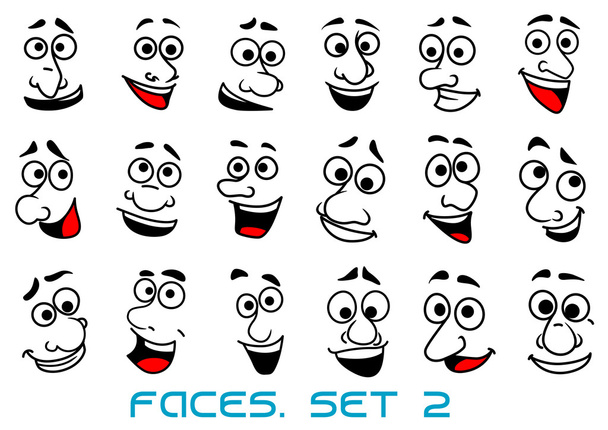 Cartoon human faces with happy emotions - Vector, Image