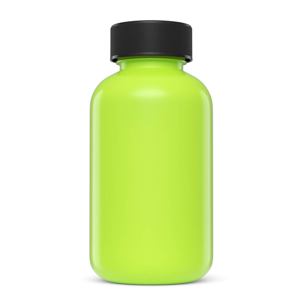 Green plastic jar for sport nutrition whey protein and gainer powder isolated on white background. 3d rendering of sport supplement for crossfit, trx and powerlifting workout - Photo, image