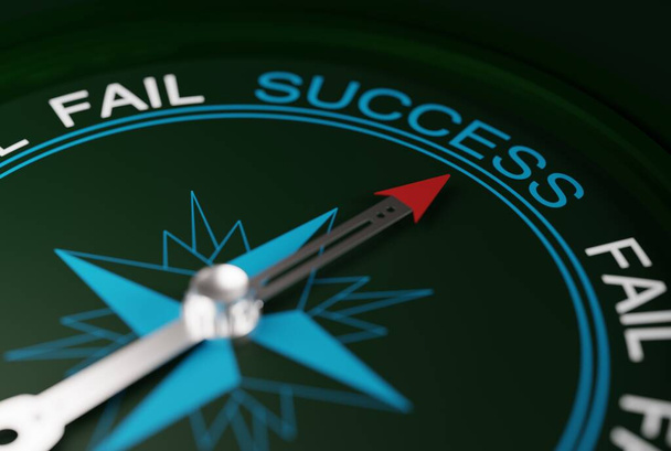 Compass pointing in the direction of success. The concept of winning, achieving success. A compass showing the direction of success instead of fail. 3D render, 3D illustration. - Photo, Image