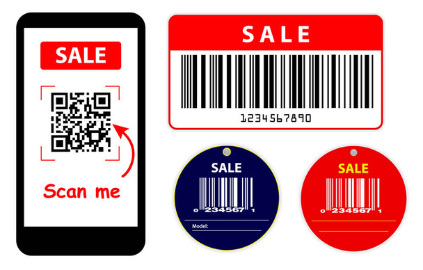 Set aus verschiedenen Barcode-Etiketten oder Scan-Barcode-Bars Supermarkt oder Einzelhandelspreise Barcode-Etikett Aufkleber.  - Vektor, Bild