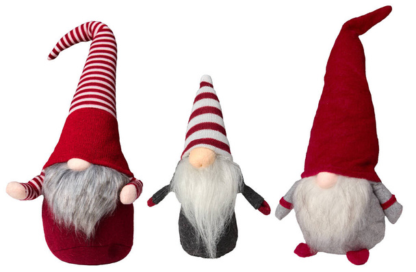 Gnomos de Navidad o elfos en gorra roja aislados en blanco. - Foto, imagen
