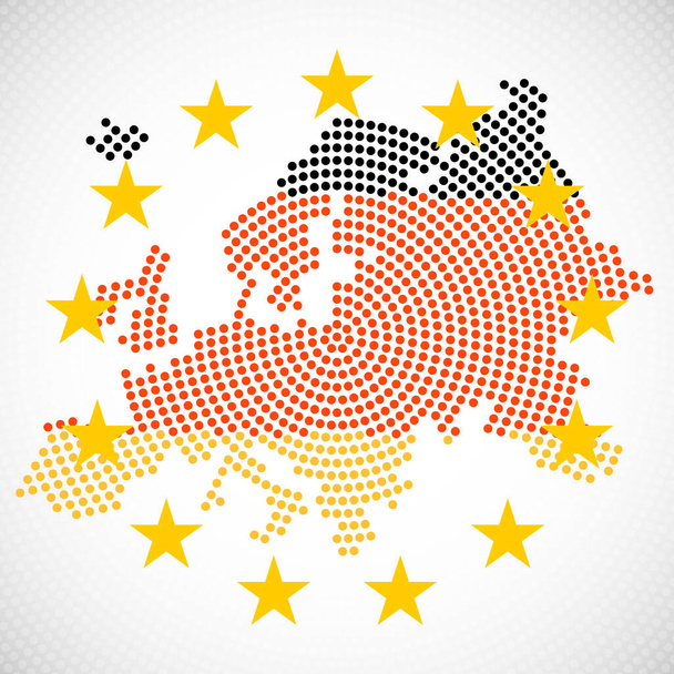 概要ドイツ国旗が描かれた放射状の点のヨーロッパ地図。ベクターイラスト - ベクター画像