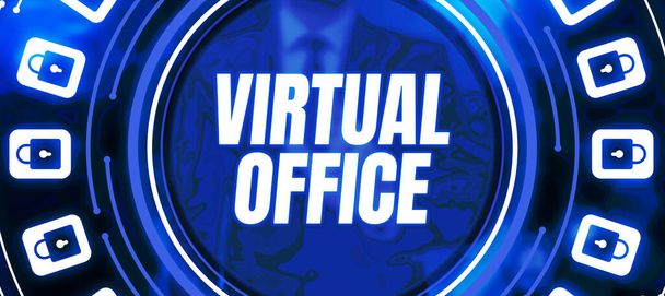 Visualización conceptual Oficina Virtual, Idea de negocio Entorno de trabajo móvil equipado con enlaces de telecomunicaciones - Foto, imagen
