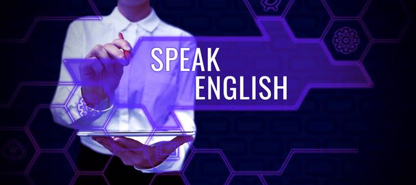 İngilizce Konuşan, Çalışırken Yazılan Sözcük Başka Bir Yabancı Dil Online Sözlü Kursları Gösteren İşaret - Fotoğraf, Görsel