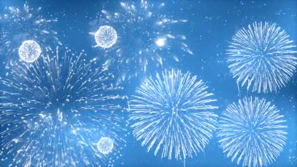 4K New Year's Eve Fireworks Celebrate Real Fireworks Background. Golden Multicolor Abstract Glowing Glowing Bokeh Fireworks Show In Night Sky Concept Merry Christmas and Happy New Year 2023. - Footage, Video