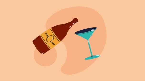 šampaňské láhev oslava drink animace, 4k video animované - Záběry, video