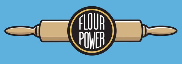 Logo ou badge d'illustration vectoriel de boulangerie Flour Power. Icône de marque de boulangerie circulaire avec rouleau à pâtisserie. - Vecteur, image