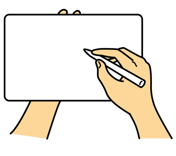 hands holding tablet, stylus pen, illustration image, jpeg - Zdjęcie, obraz