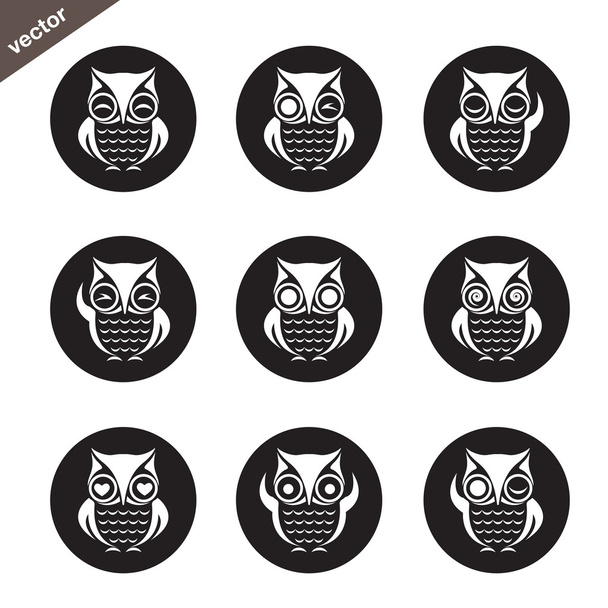 Vector group of owl in the circle on white background - Vector, Image