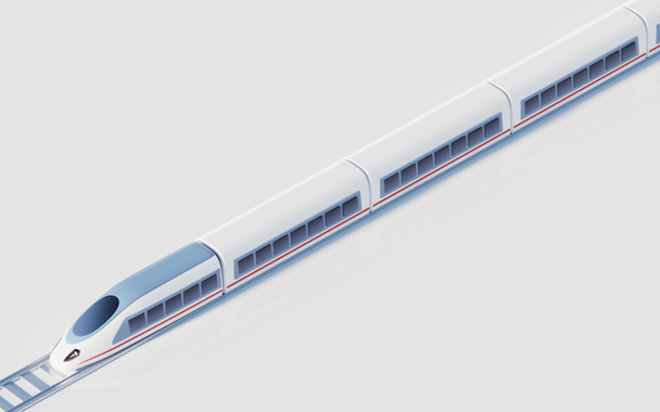 Fehér nagysebességű vasúti golyóvonat, 3D-s renderelés. Digitális rajz. - Fotó, kép