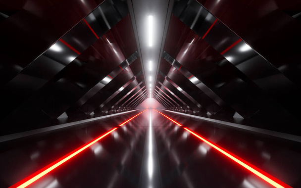 Dark tunnel with glowing light illuminated, 3d rendering. Digital drawing. - Photo, Image