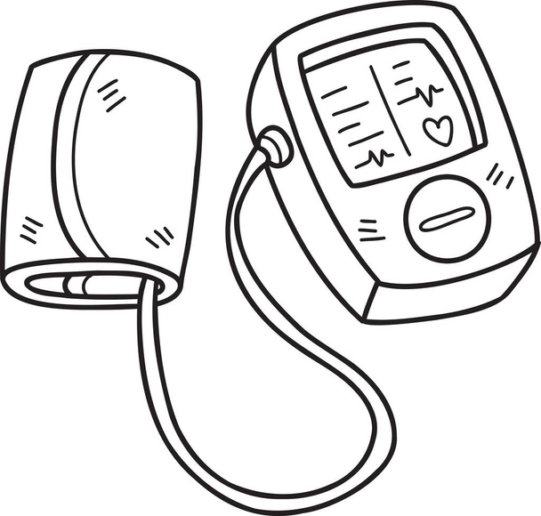 Illustrazione del monitor della pressione sanguigna disegnata a mano isolata sullo sfondo - Vettoriali, immagini