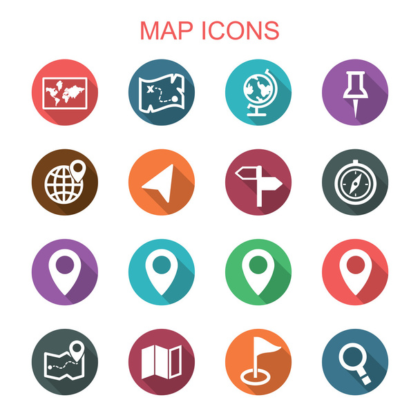 map long shadow icons - Vector, Image