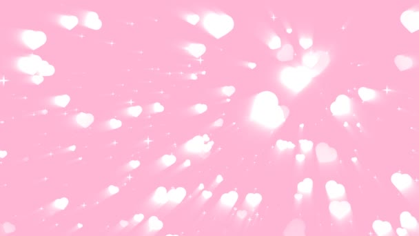 Blanco mil corazones elemento y rayo sobre fondo rosa - Metraje, vídeo