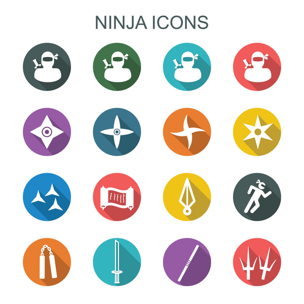 Ninja uzun gölge simgeler - Vektör, Görsel