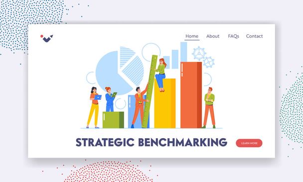 Strategic Benchmarking Landing Page Template. Business Development Concept. Characters at Column Chart or Diagram Compare Quality With Competitor Companies. Cartoon People Vector Illustration - Vector, Image