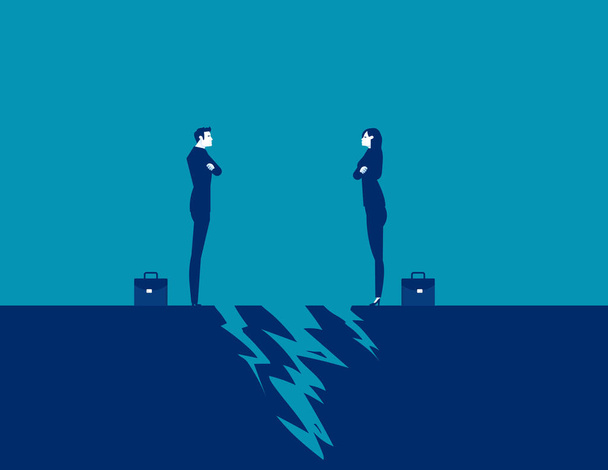 Businessman and Businesswoman face each other in front of the crack. Business partner vector illustration - Vector, Image