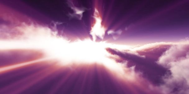 álom repülni felhők felett sugár fény, 3d renderelés illusztráció - Fotó, kép