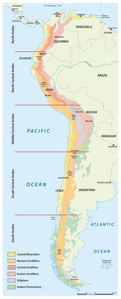 Map of the divisions of the South American mountains Andes - Vector, Image