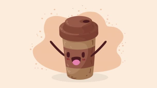 café en llevar olla kawaii animación, 4k video animado - Metraje, vídeo