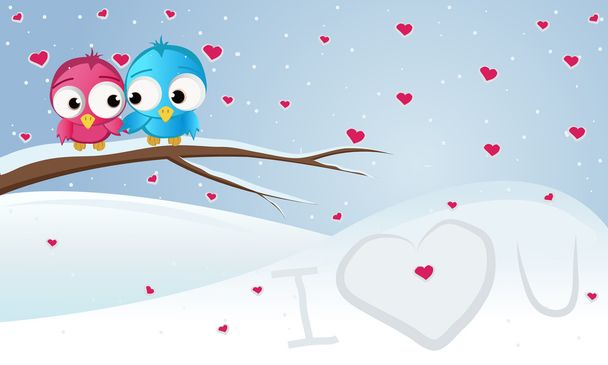 Love birds on a branch, winter - Διάνυσμα, εικόνα
