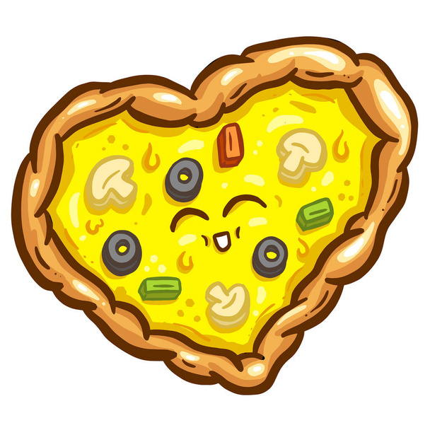 Niedliche Cartoon Pizza Slice Charakter mit kitschigen Toppings in Vektor Illustration - Vektor, Bild