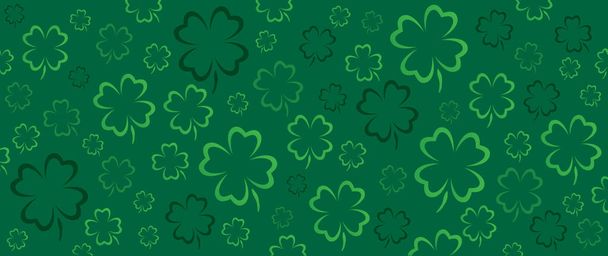 クローバーは去る花。4枚の葉のクローバーの葉。ラッキーな日だ。ベクトルアイコンアイルランドのシャムロックの背景。ハッピー・セント・パトリックの日やセント・パディーの日のパターン。聖パトリックの日だ。春の時間. - ベクター画像