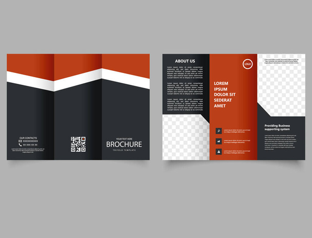 Drievoudige business brochure template, corporate flyer of cover design in het zwart. Donker ontwerp. Vectorsjabloon. Reclamefolder. - Vector, afbeelding