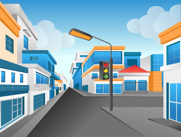 Flat concept 3d isometric illustration background perspective corner junction of modern city street - Vector, Image