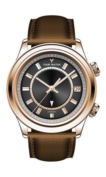 Realistické hodinky zlato černá tvář šedá šipka s látkou řemínek na bílém designu klasický luxus pro muže vektor - Vektor, obrázek