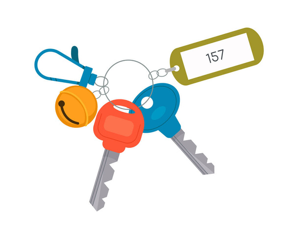 Key ring with information board and bell flat icon - Vector, Image