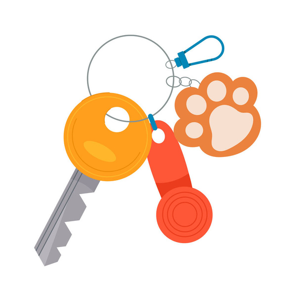 Pet paw key accessory flat icon - Vector, Image
