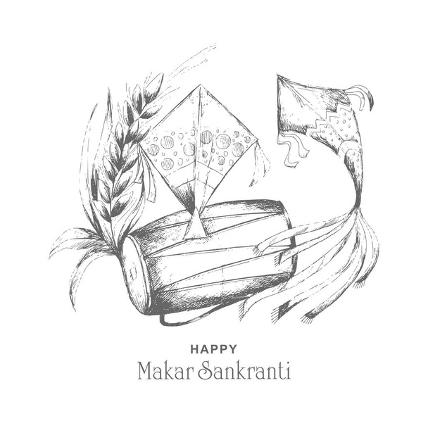 Hand draw sketch happy makar sankranti holiday card background - Vector, Image